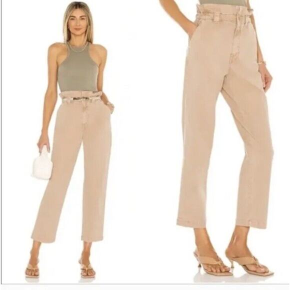 Mother Size 27 yoyo ruffle greaser paper bag highrise straight khakis pants w24 - Picture 4 of 13